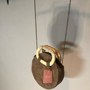 Woven handle purse with chain strap